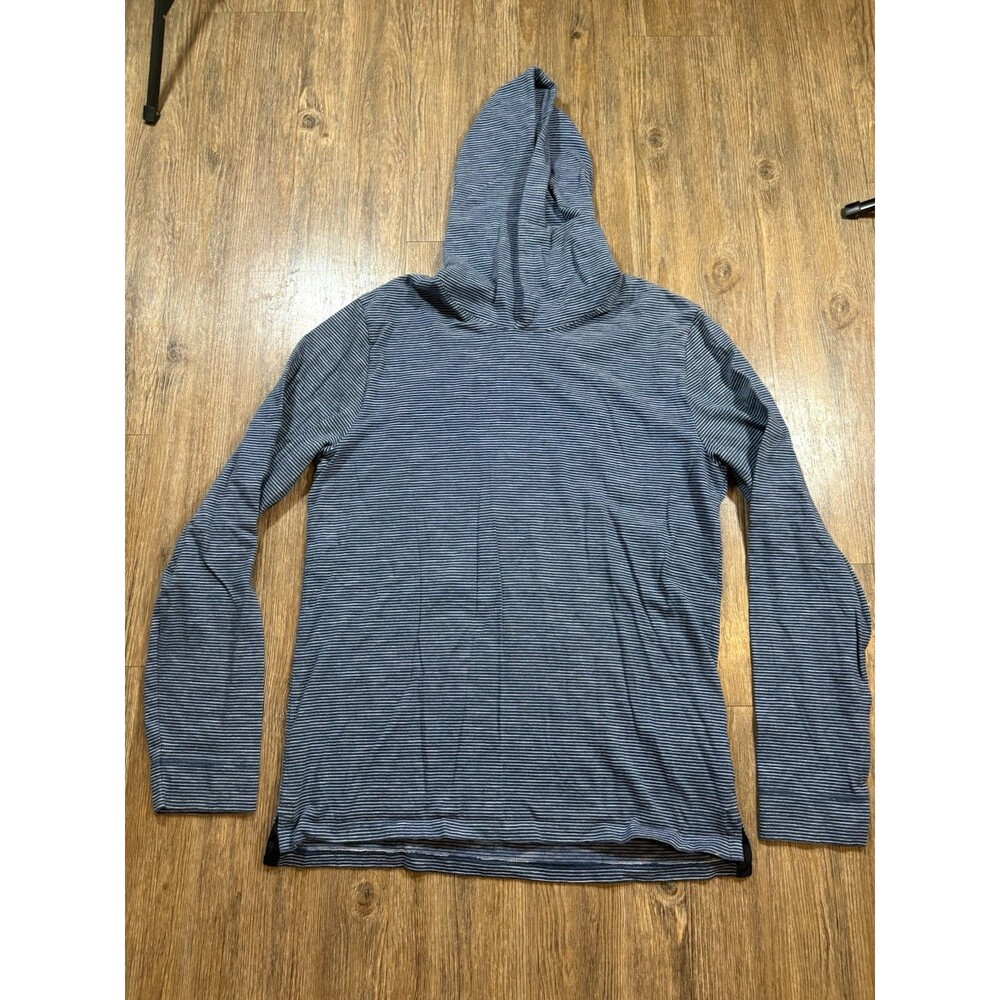 Mens Medium Vince LS Hoodie Shirt Blue Striped 100% Cotton